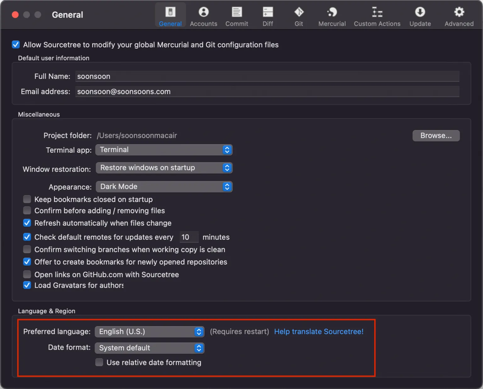 SourceTree Mac 에서 Crash 나는 문제 해결 언어를 영어로 변경하기 soonsoon blog